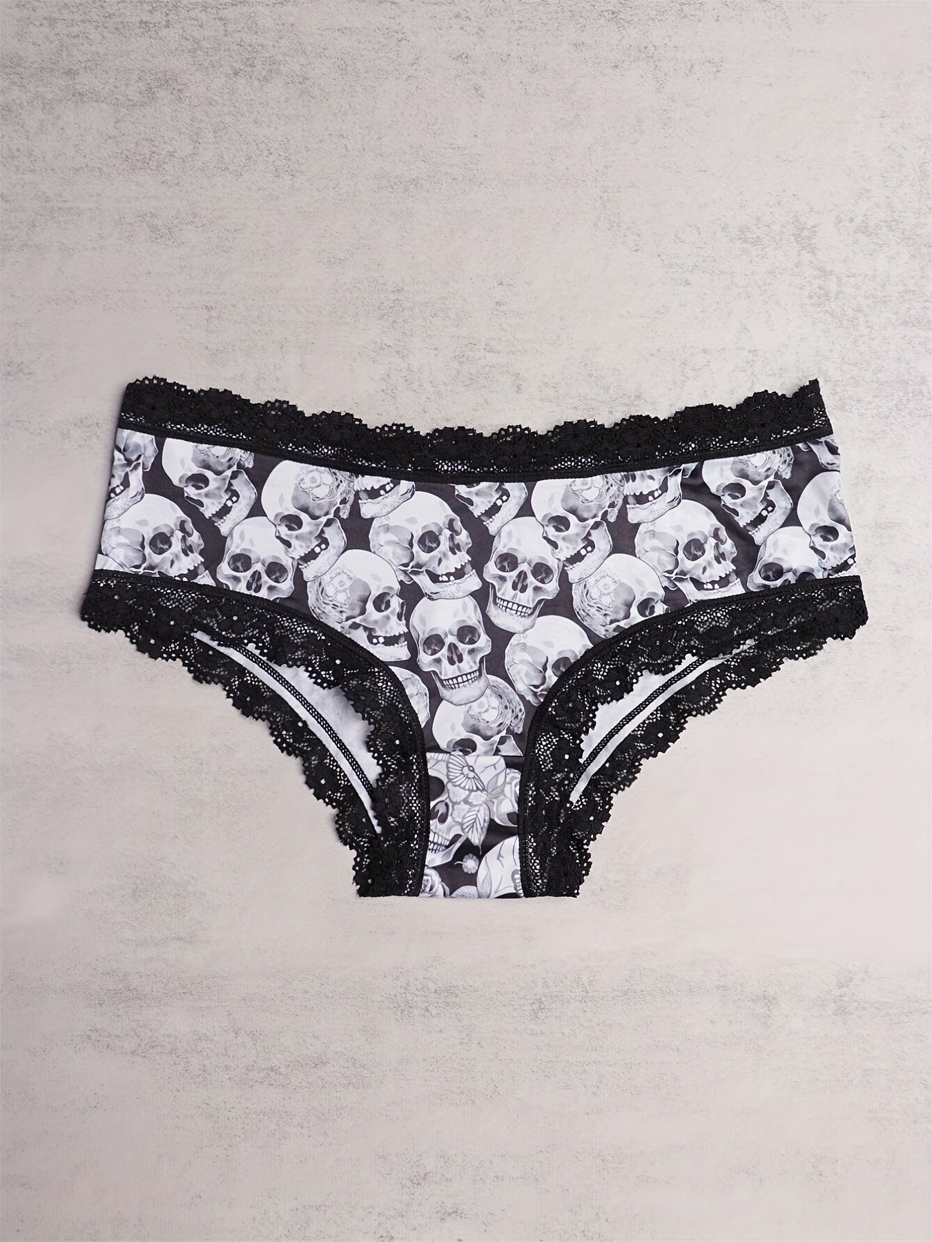 3pcs Lace Hipster Panties Skull Print Intimates Women's Underwear