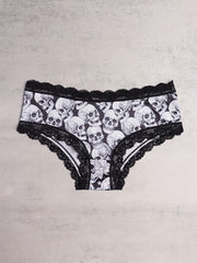 3pcs Lace Hipster Panties Skull Print Intimates Women's Underwear