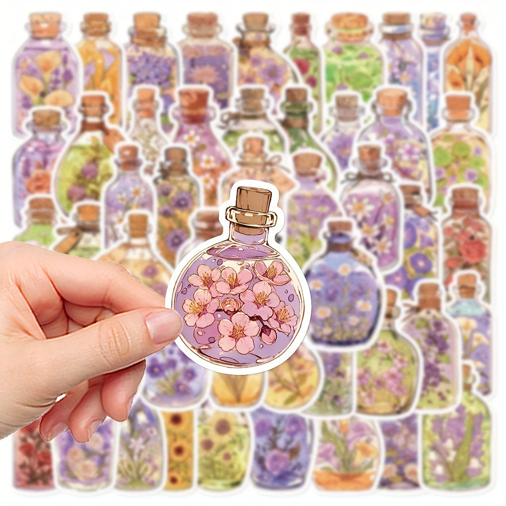 50pcs Floral Glass Bottle Stickers Self Adhesive Decals for Electronics
