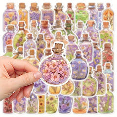 50pcs Floral Glass Bottle Stickers Self Adhesive Decals for Electronics