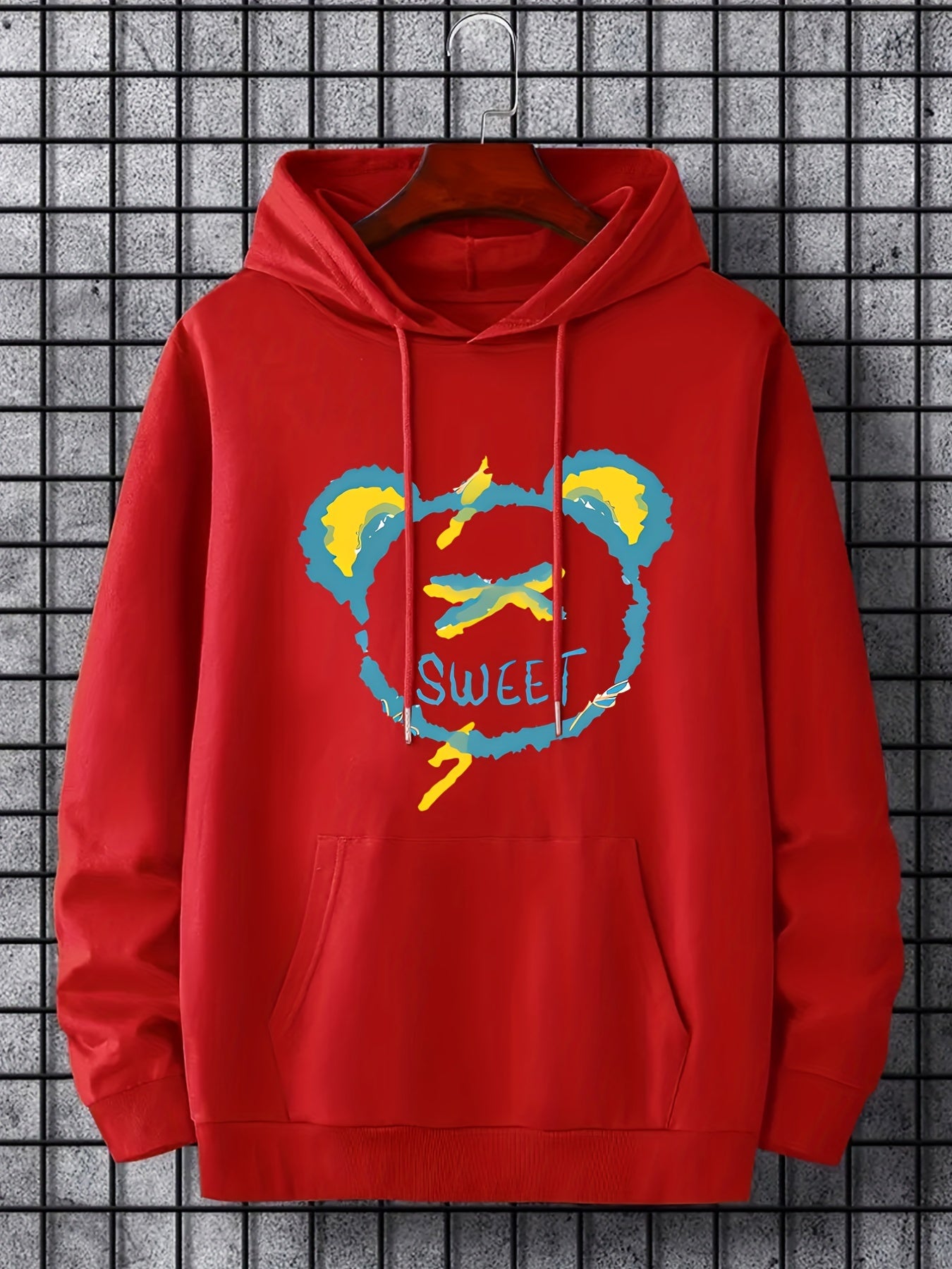 Cartoon Bear & Sweet Print Hoodie Hoodies For Men