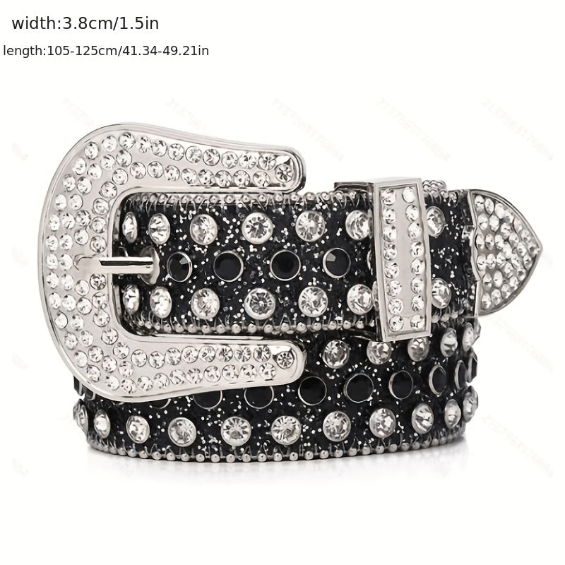Men's Water Drill Leather Belt Needle Buckle Inlaid Waist Belt
