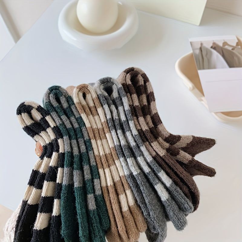5 Pairs Striped Crew Socks Comfy & Breathable Women's Stockings