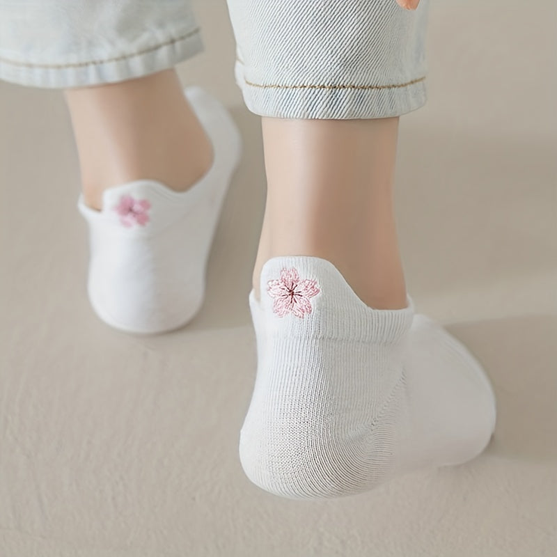 5 Pairs Embroidery Ankle & Low Cut Socks Women's Stockings
