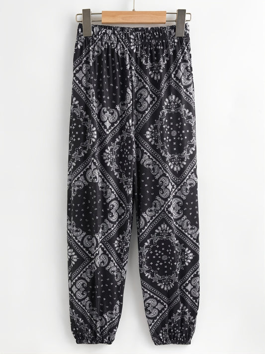 Girls Geometric Pattern Jogger Pants Elastic Waist