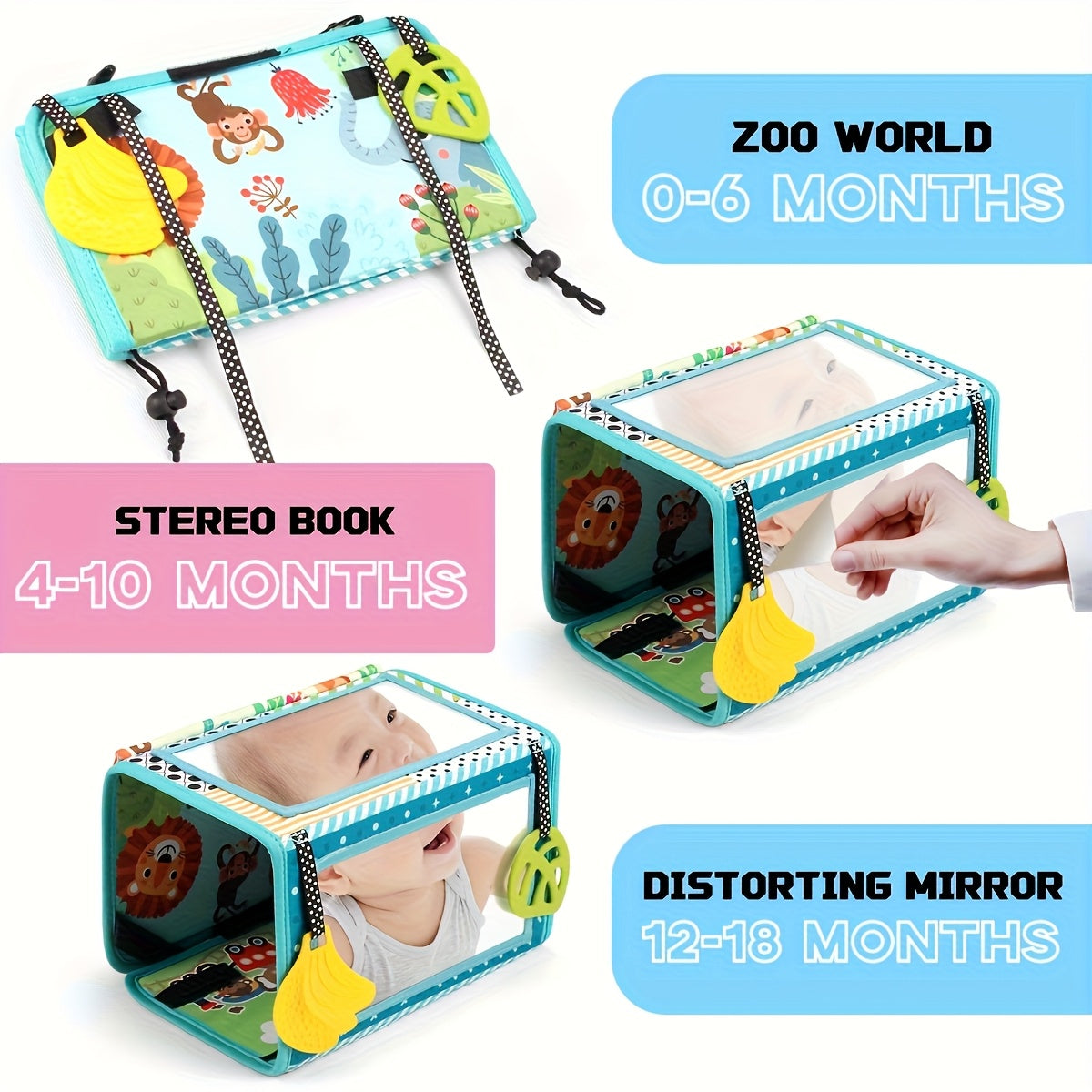 Green Double Sided Mirror Cloth Book 3 in 1 Prone Toy