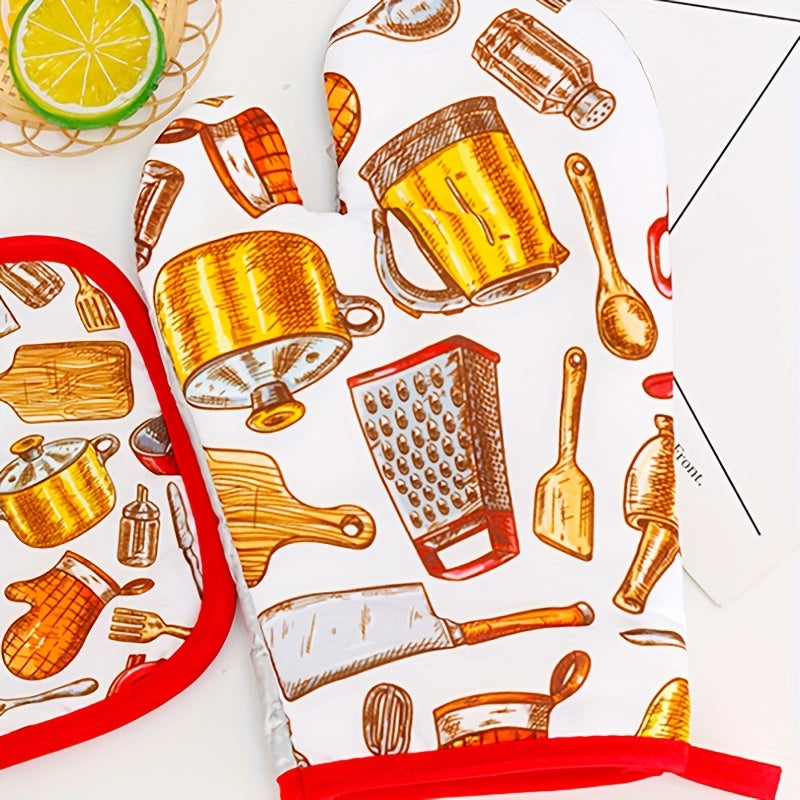 2pcs Oven Mitts Heat Insulation Mat Set Baking Gloves