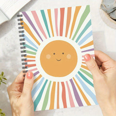 Smiling Sunshine Spiral Notebook 100 Pages Vibrant Sun with Smiling Face