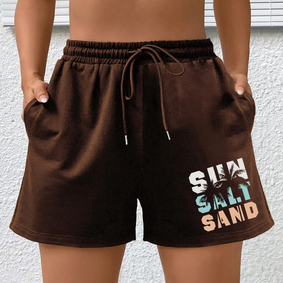 Coconut Tree Print High Rise Plus Size Sports Shorts