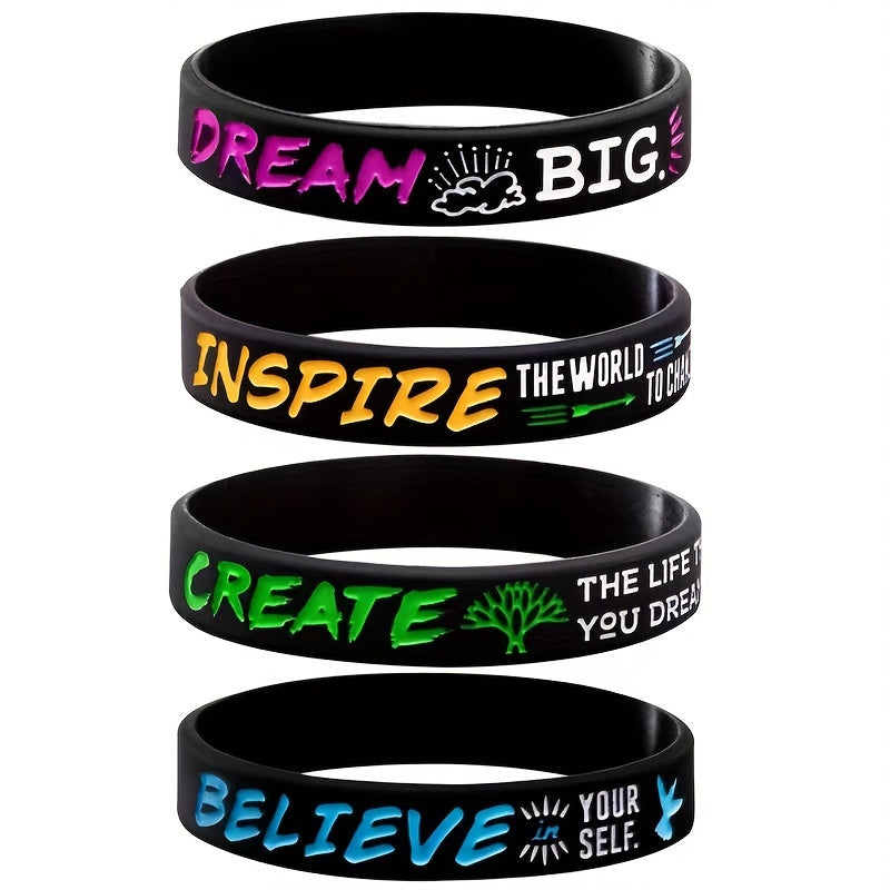 4Pcs Dream Inspire Create Believe Silicone Bracelet Wristband