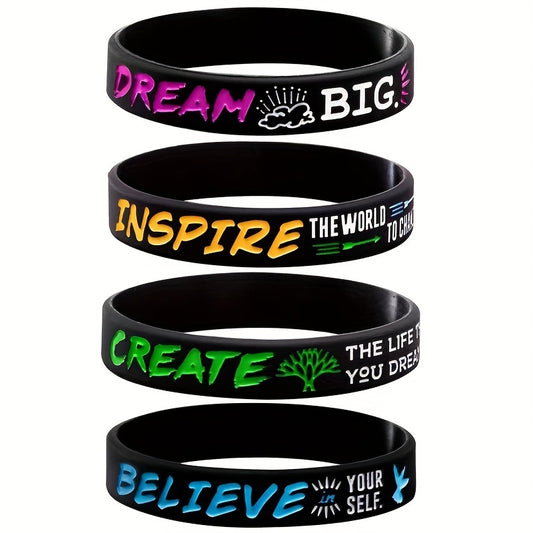 4Pcs Dream Inspire Create Believe Silicone Bracelet Wristband