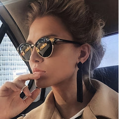 Half Rimless Metal Frame Sunglasses Classic Round Shades Eyeglasses