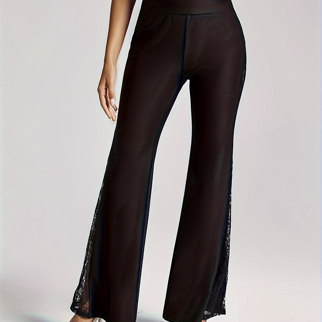  Lace Waist High Rise Flared Leg Trousers