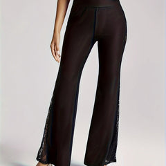  Lace Waist High Rise Flared Leg Trousers