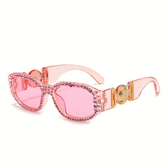Y2K Retro Square Sunglasses Rhinestone Candy UV400 Shades Decorative Glasses