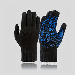Winter Letter Printed Warm Knitted Gloves Touch Screen Thick Gloves