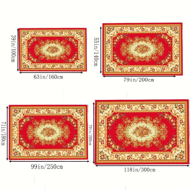 Red Floral Pattern Area Rug Non Slip Floor Mat Coffee Table Rectangle Carpet