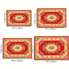 Red Floral Pattern Area Rug Non Slip Floor Mat Coffee Table Rectangle Carpet