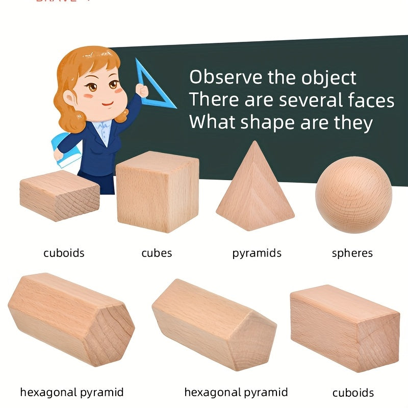 3D Wooden Geometric Shapes Math Education & Play Home Learning Toy