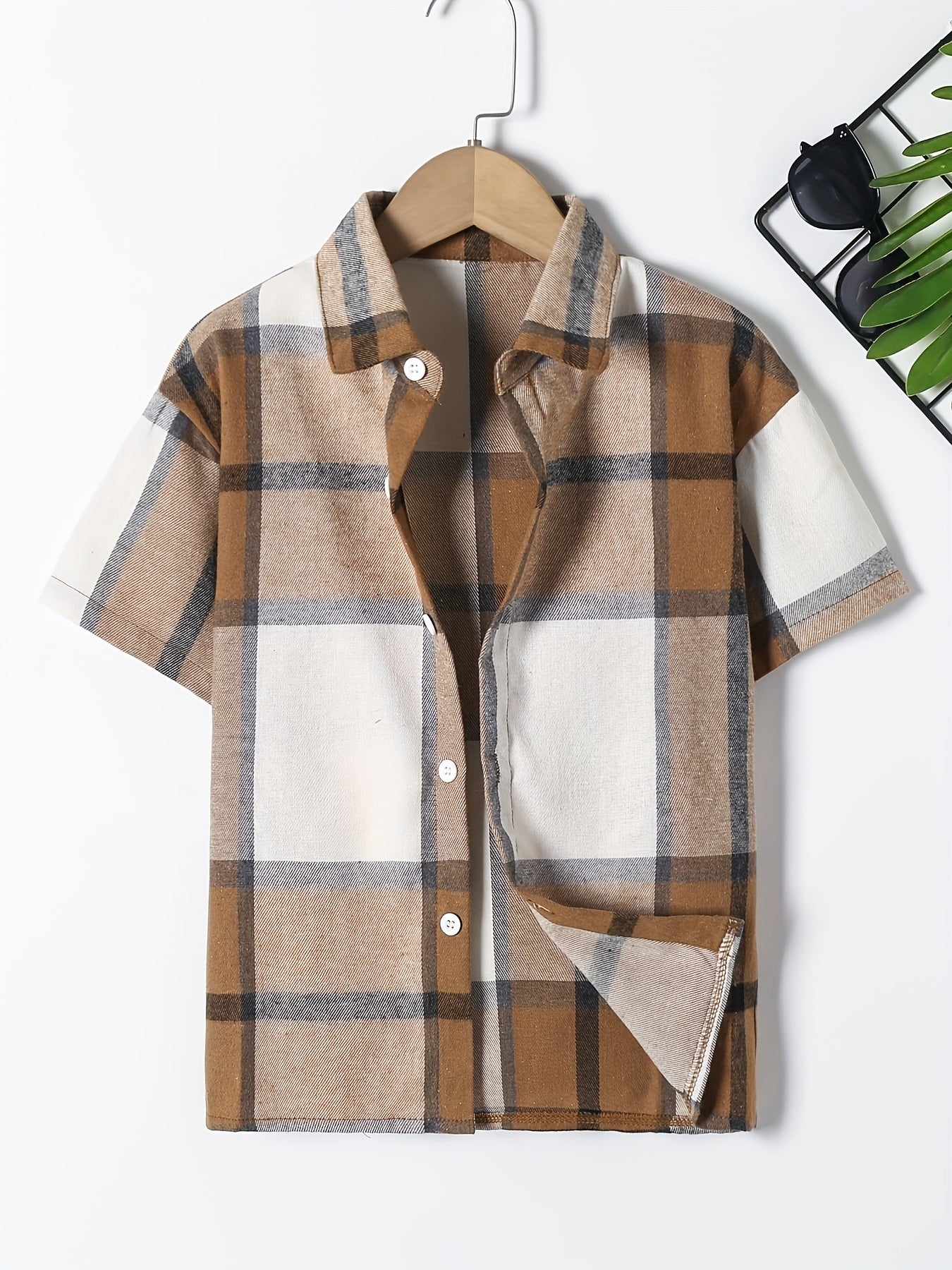Boys Plaid Casual Short Sleeve Lapel Shirt Summer Clothes