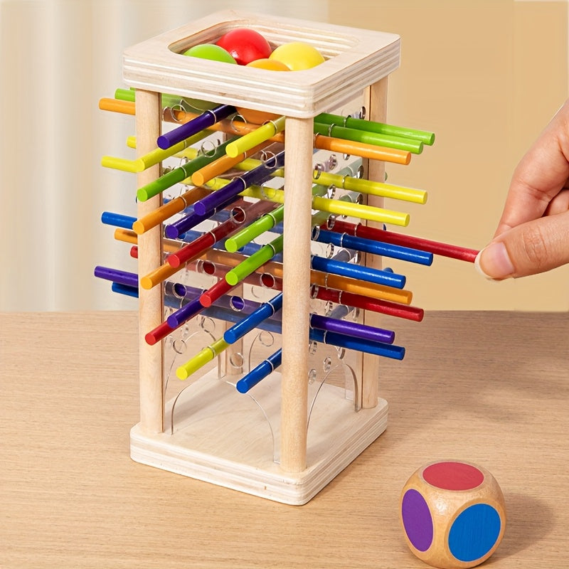 Wood Shape Sorting Dice Game with 12 Multicolor Sticks