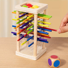 Wood Shape Sorting Dice Game with 12 Multicolor Sticks