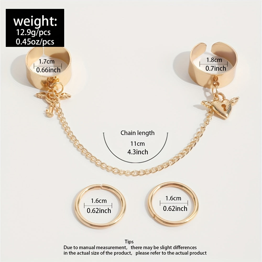 Tassel Ring Lock And Key Pendants Linked Chain Party Accessory