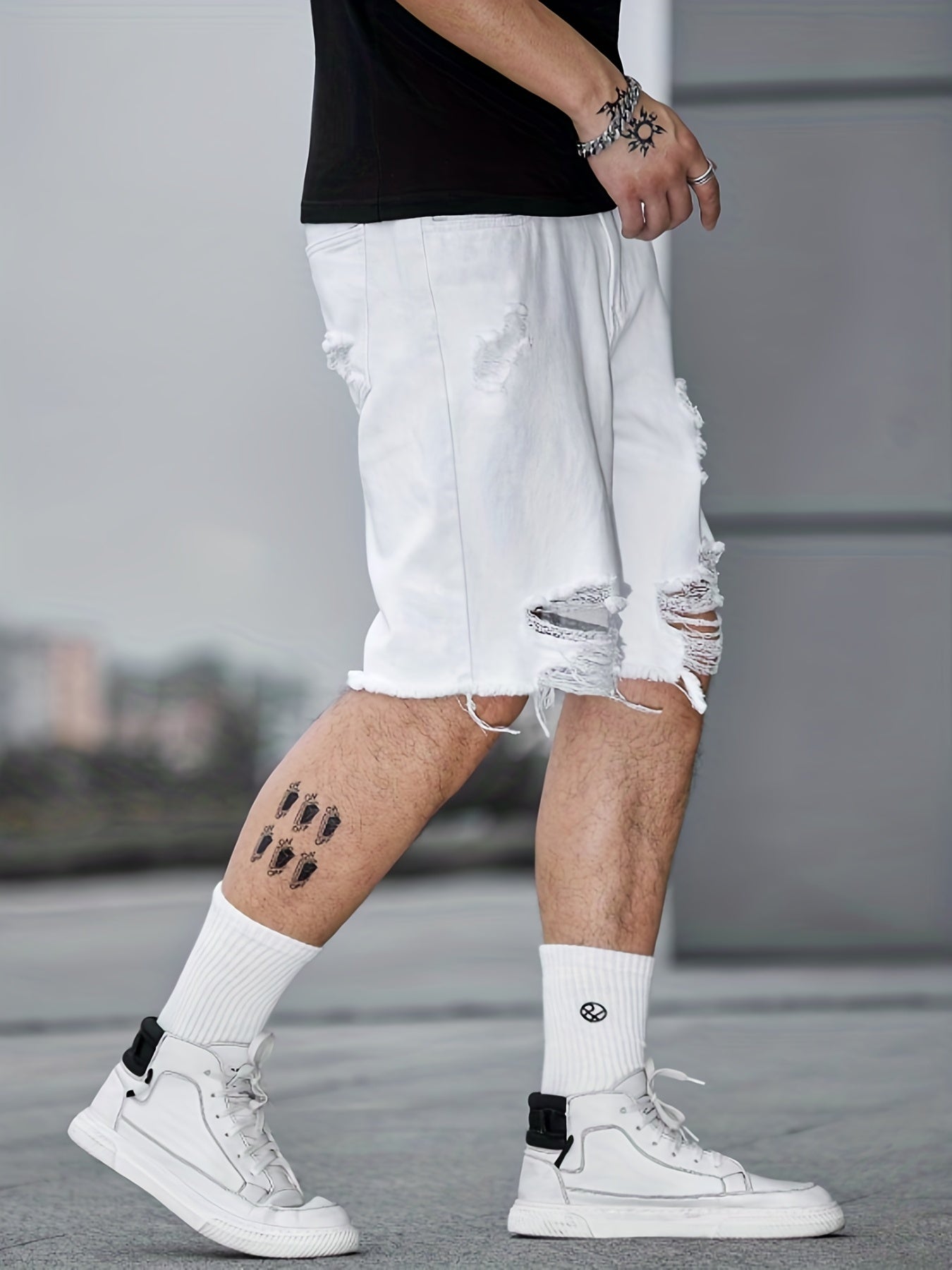 Men's Distressed Denim Shorts Casual Street Style