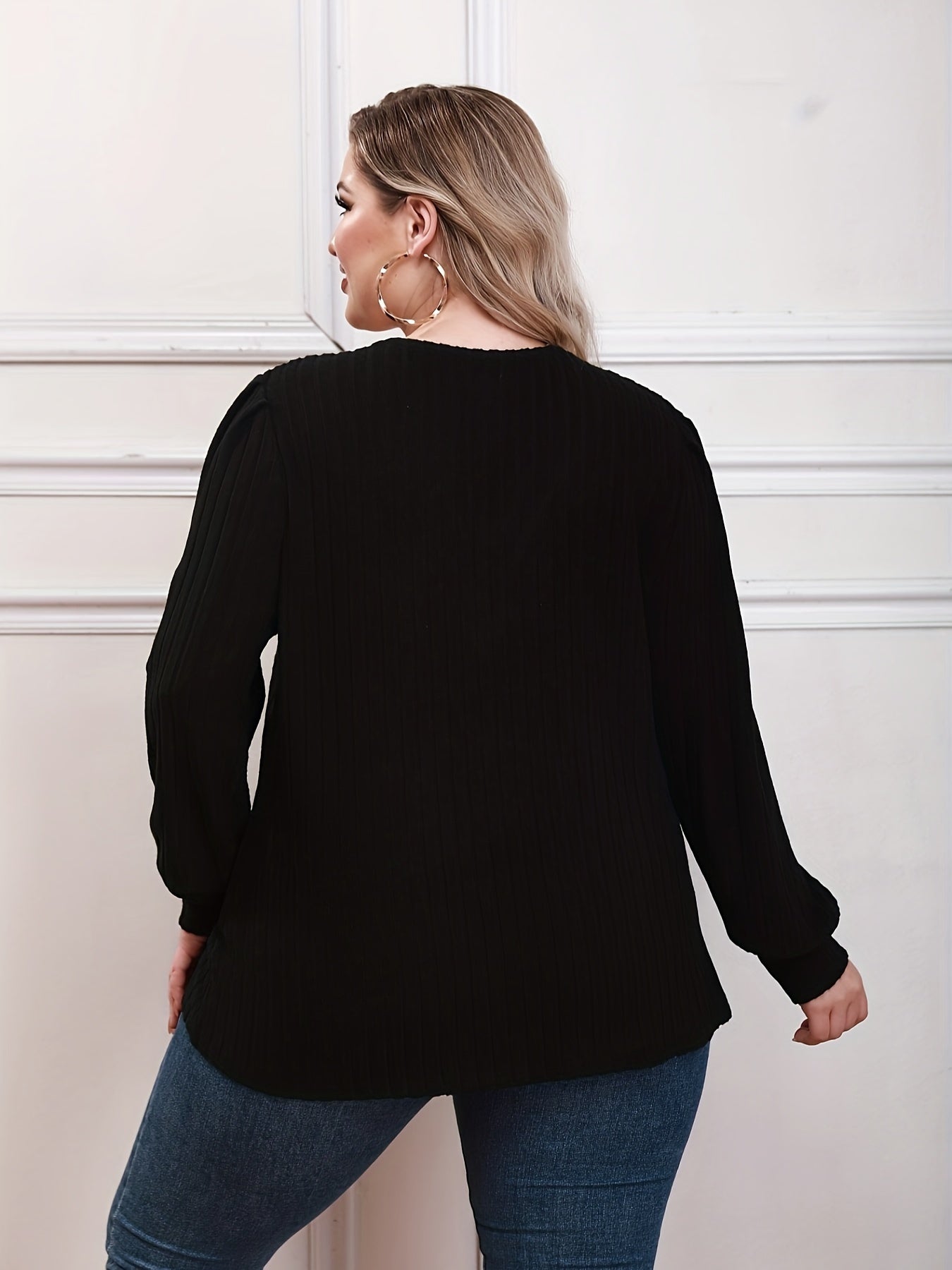  Colorblock Lace Long Sleeve V Neck Sweater