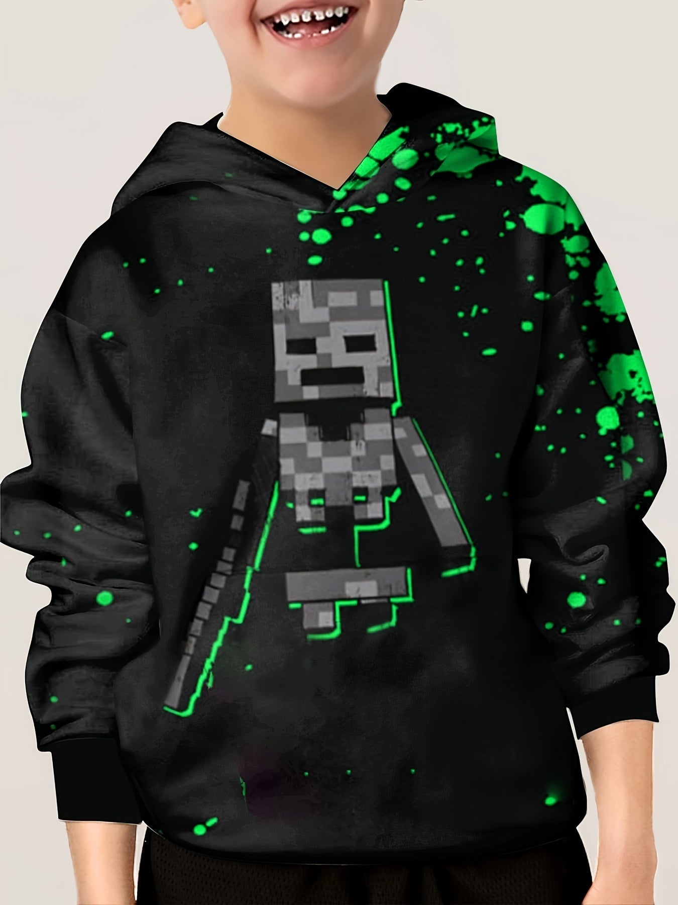 Pixel Robot Print Kid's Hoodie Unisex Pullover