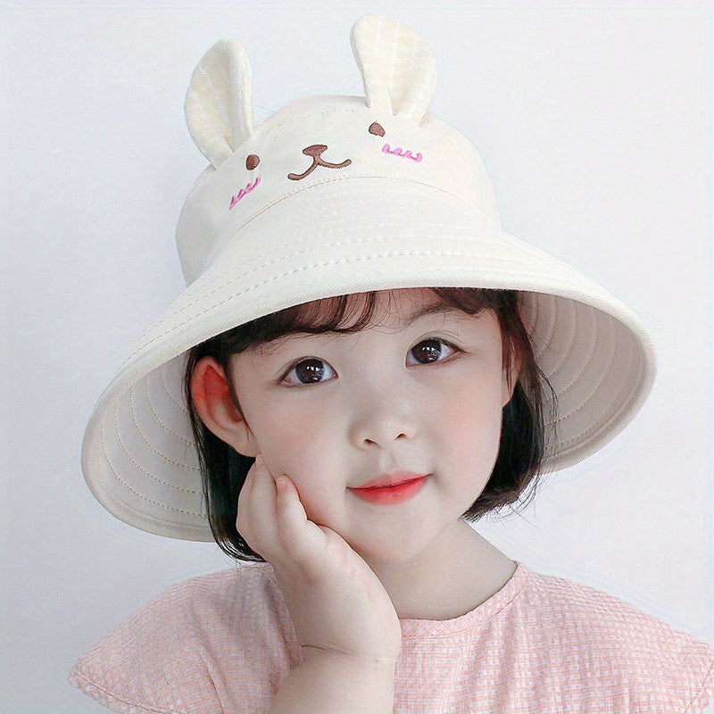 Kids Bunny Drawstring Fisherman's Hat Sunscreen Bucket Cap