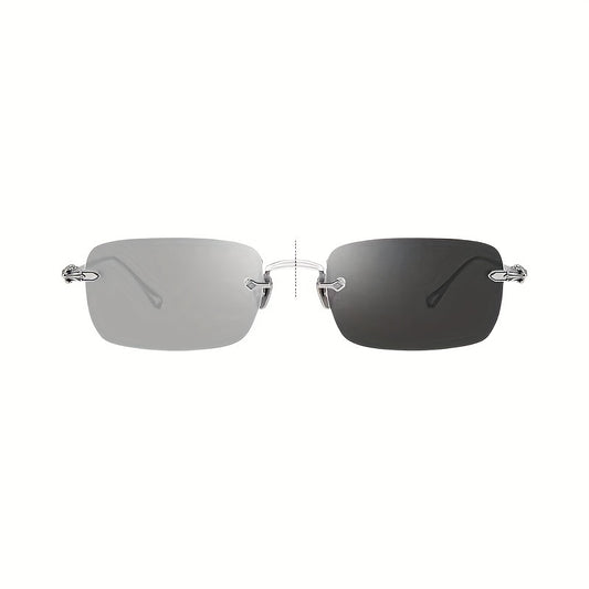 Men's Lightweight Frameless Changing Glasses with Anti Light Lens & Case