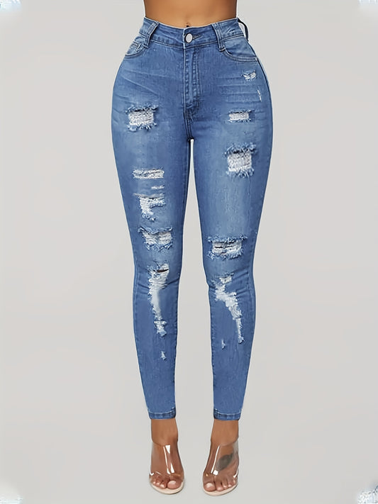 Distressed Skinny Jeans High Stretch Casual Denim Pants Women's Clothing