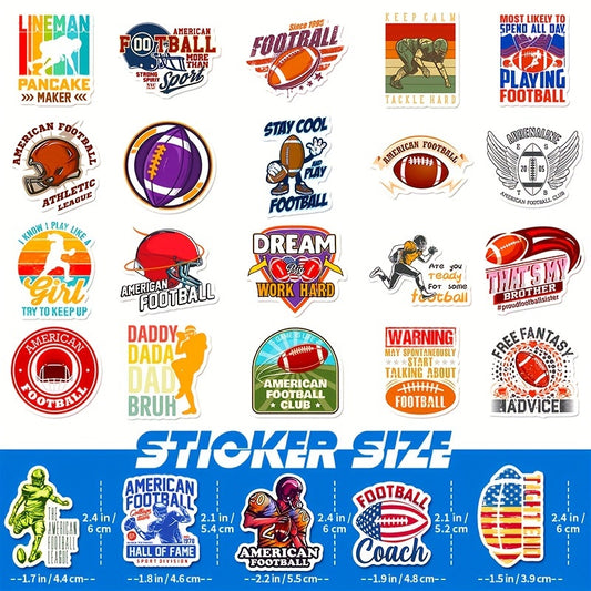 50pcs Rugby Text Stickers Sports Waterproof Luggage Computer Notebook