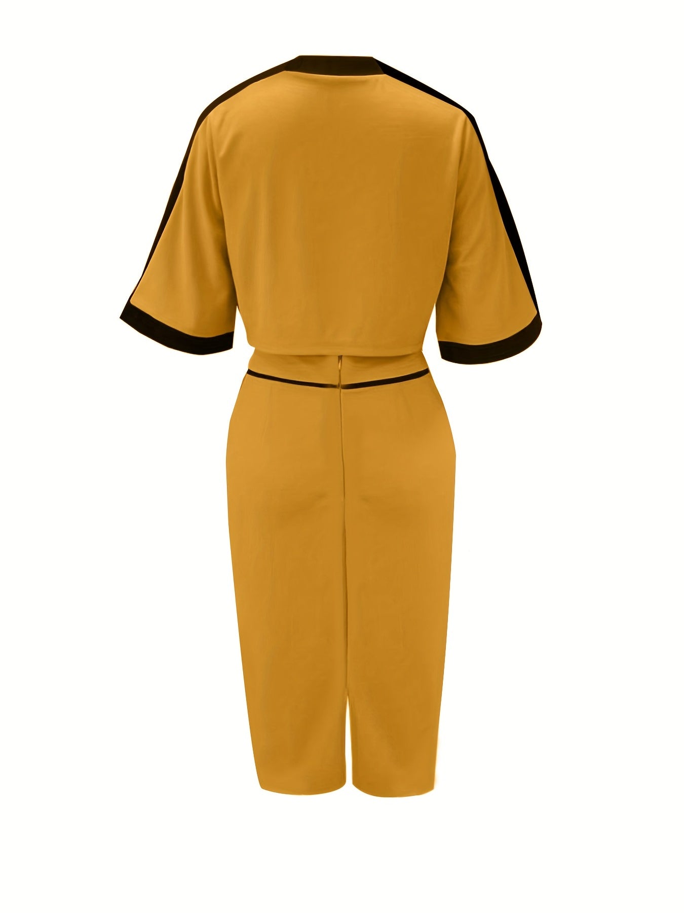 Contrast Trim Two piece Skirt Set Half Sleeve Crop Top & Bodycon Skirt