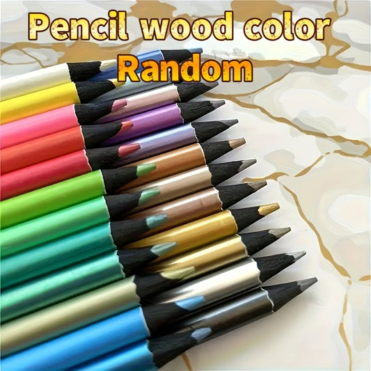 24 Metallic Colored Pencils Art Set for Painting Coloring Doodling DIY Crafts
