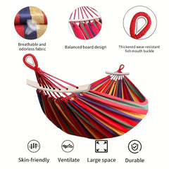 Portable Canvas Hammock with Curved Wooden Stick for Outdoor Camping