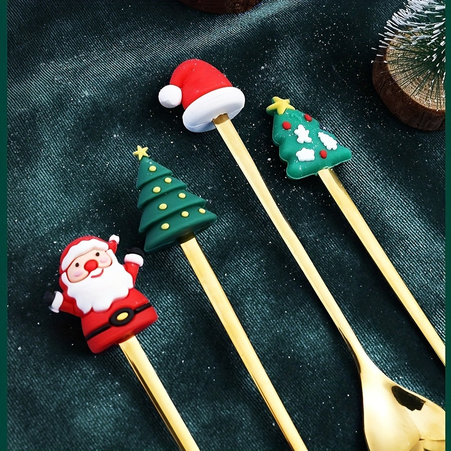 4pcs Christmas Spoon And Fork Set Santa Spoon Dessert Spoon And Fork