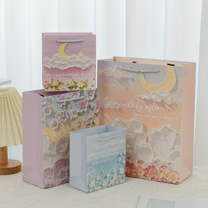 4pcs Oil Painting Tote Gift Bag Set Student Graduation Birthday DIY Gift Bag