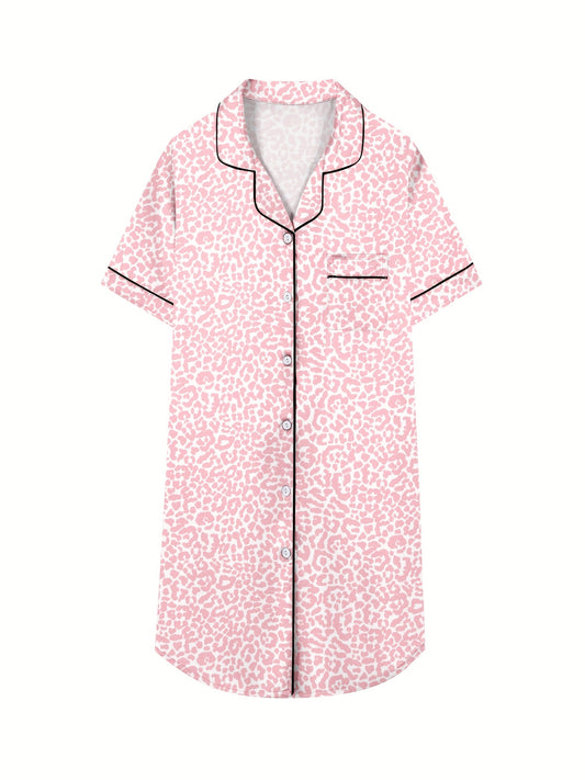Girls Nightshirt Dress Button Down Nightgown Short Sleeve Sleepwear PJ