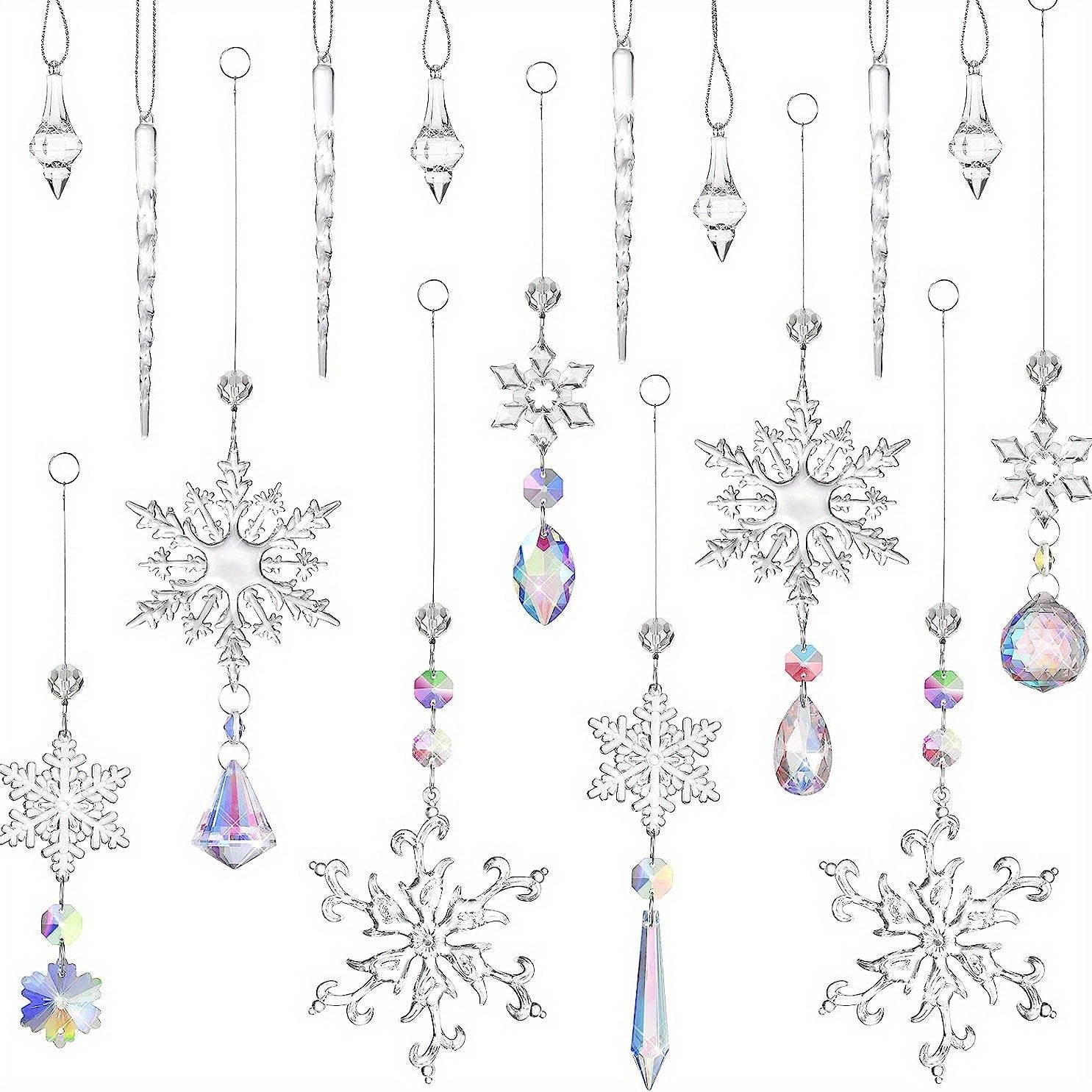 16pcs Christmas Snowflake Decorations Set Acrylic Icicle Ornaments