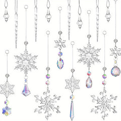 16pcs Christmas Snowflake Decorations Set Acrylic Icicle Ornaments