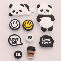 9pcs Cartoon Panda Shoe Charms Soft Rubber Clogs Buckle Accessories