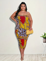  Leopard & Chain Print Round Neck Cami Dress
