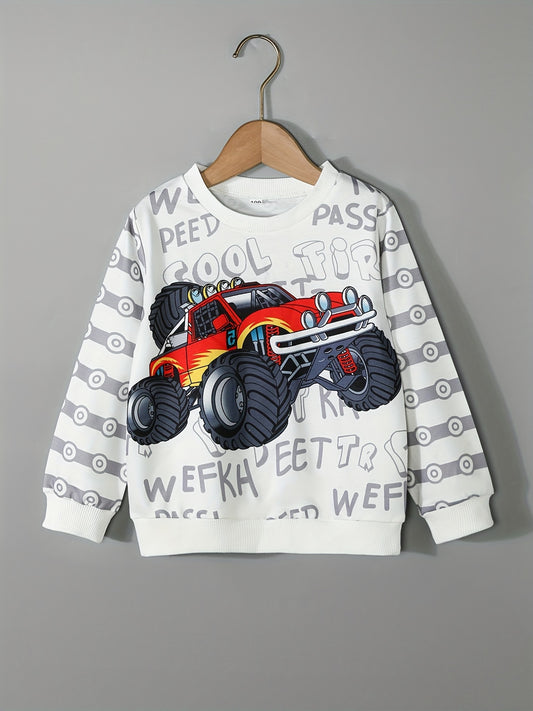 Cartoon Truck Pattern Kid's Sweatshirt Long Sleeve Top