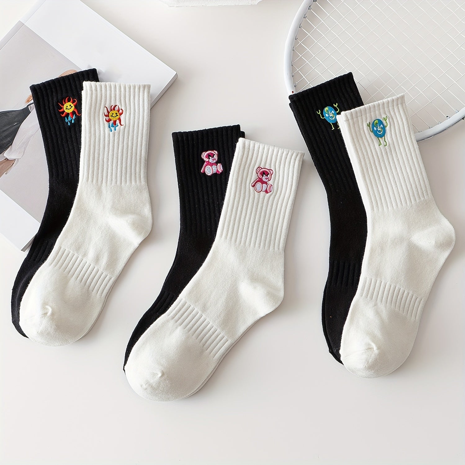 6 Pairs Cartoon Socks Comfy Breathable Stockings Women's Hosiery
