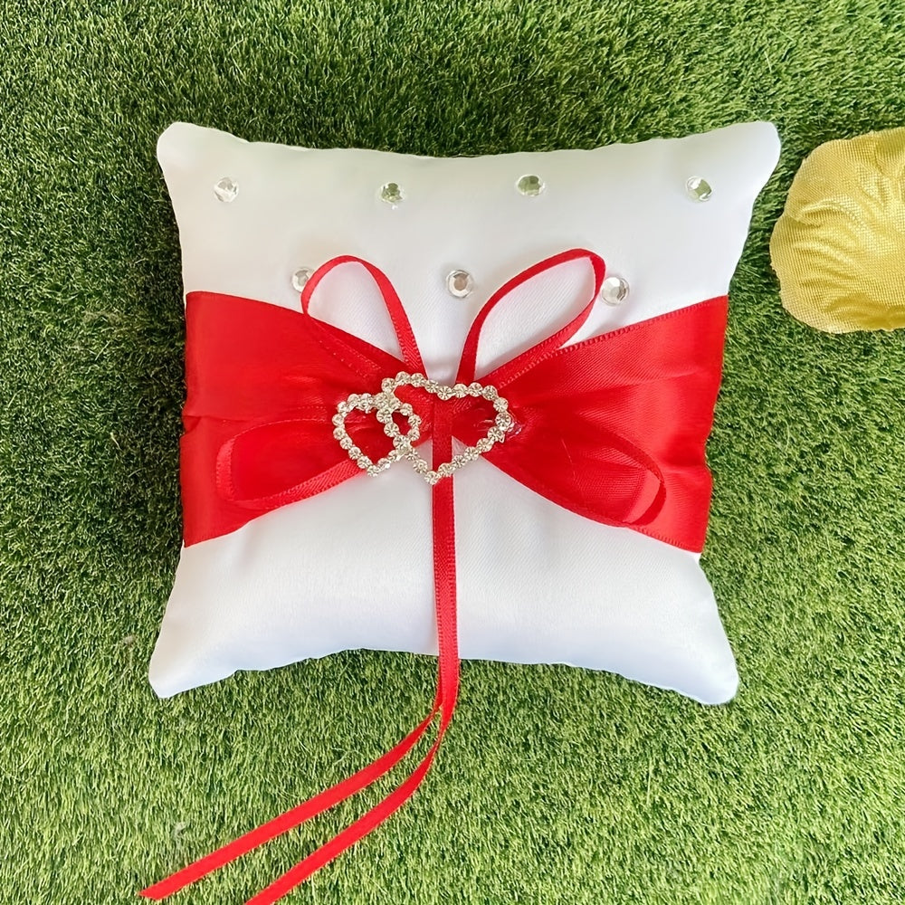 Heart Rhinestone Ring Pillow 10x10cm Wedding Anniversary Party Supplies