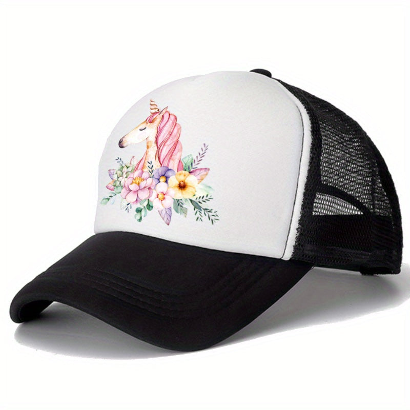 Unicorn Printed Baseball Cap Mesh Sun Hat Lightweight Trucker Hats Women