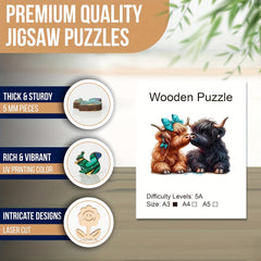 Highland Cow & Calf Wooden Puzzle Decor