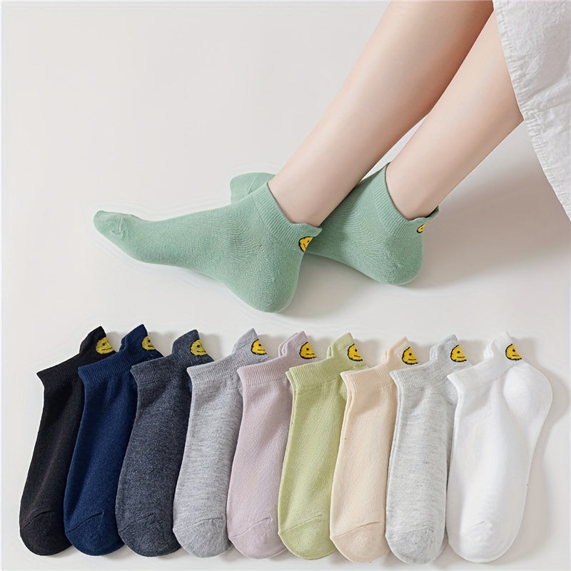 10 Pairs Smiling Face Print Socks Low Cut Ankle Women's Stockings